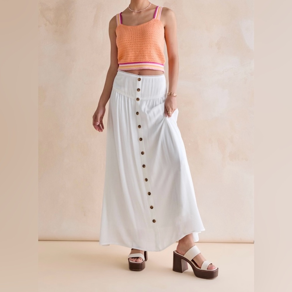 NWT Francesca's Collections A-Line‎ Maxi Skirt Medium White